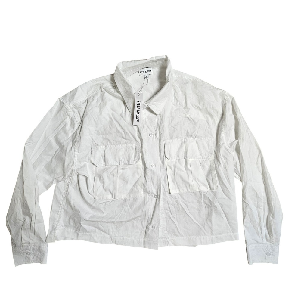 Steve Madden Short‎ Boxy Cargo Shirt L Button Up Utility Elevated Basic NWT